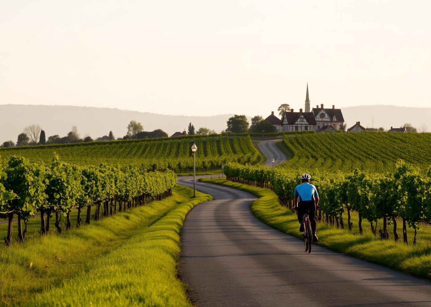 Fietser in de wijngaarden van Zuid-Limburg